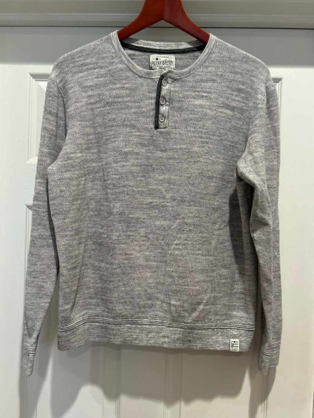 Lucky Brand Gray 3 Button Henley Square Box Hem Large Waffle Thermal